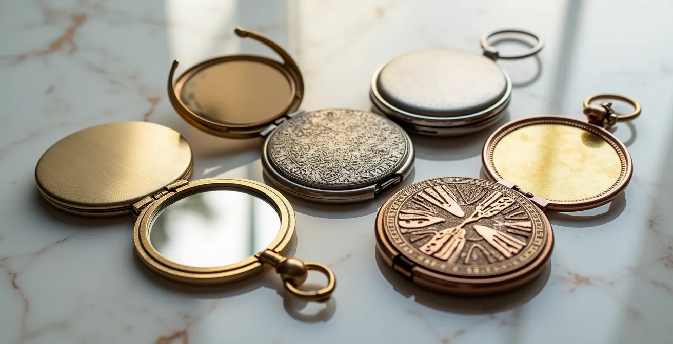 Ensemble de miroirs de poche de différents styles disposés élégamment sur une surface en marbre