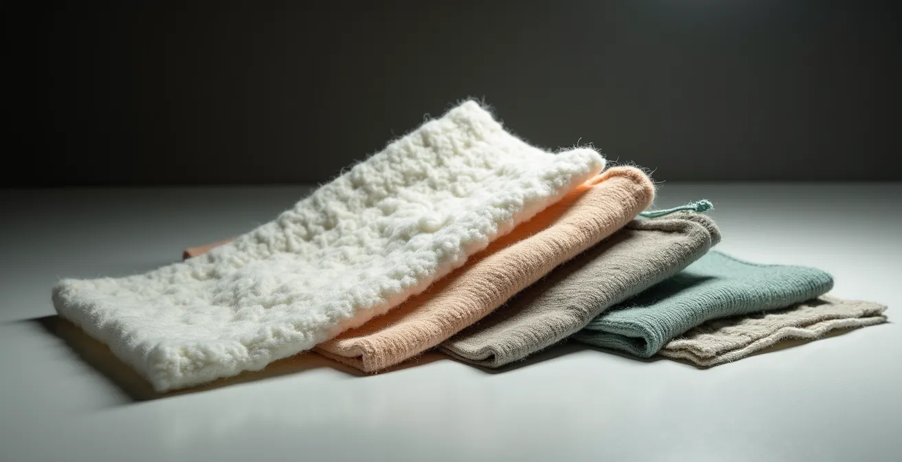 Composition visuelle montrant différentes textures de coton dans un arrangement minimaliste