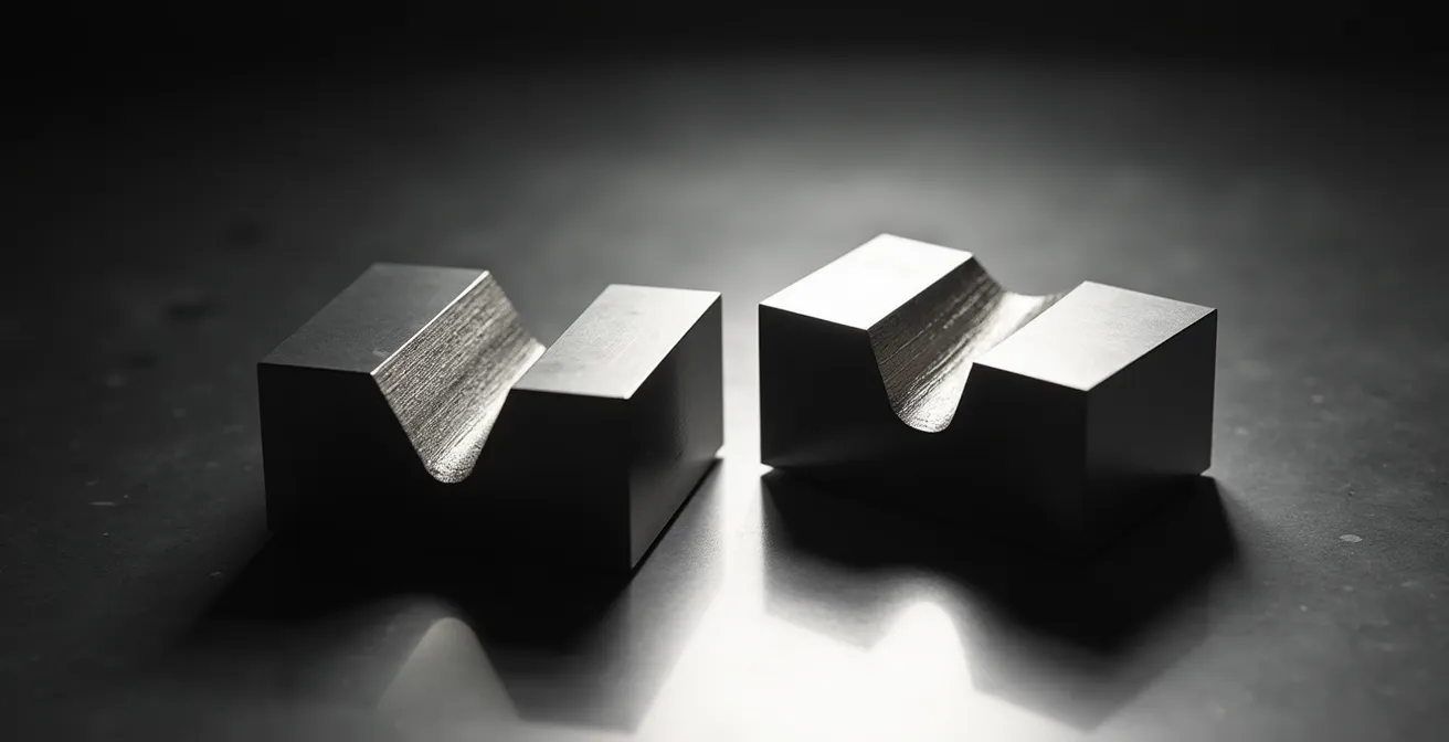 Vue en coupe transversale montrant les profils en V et en U des différentes techniques de gravure