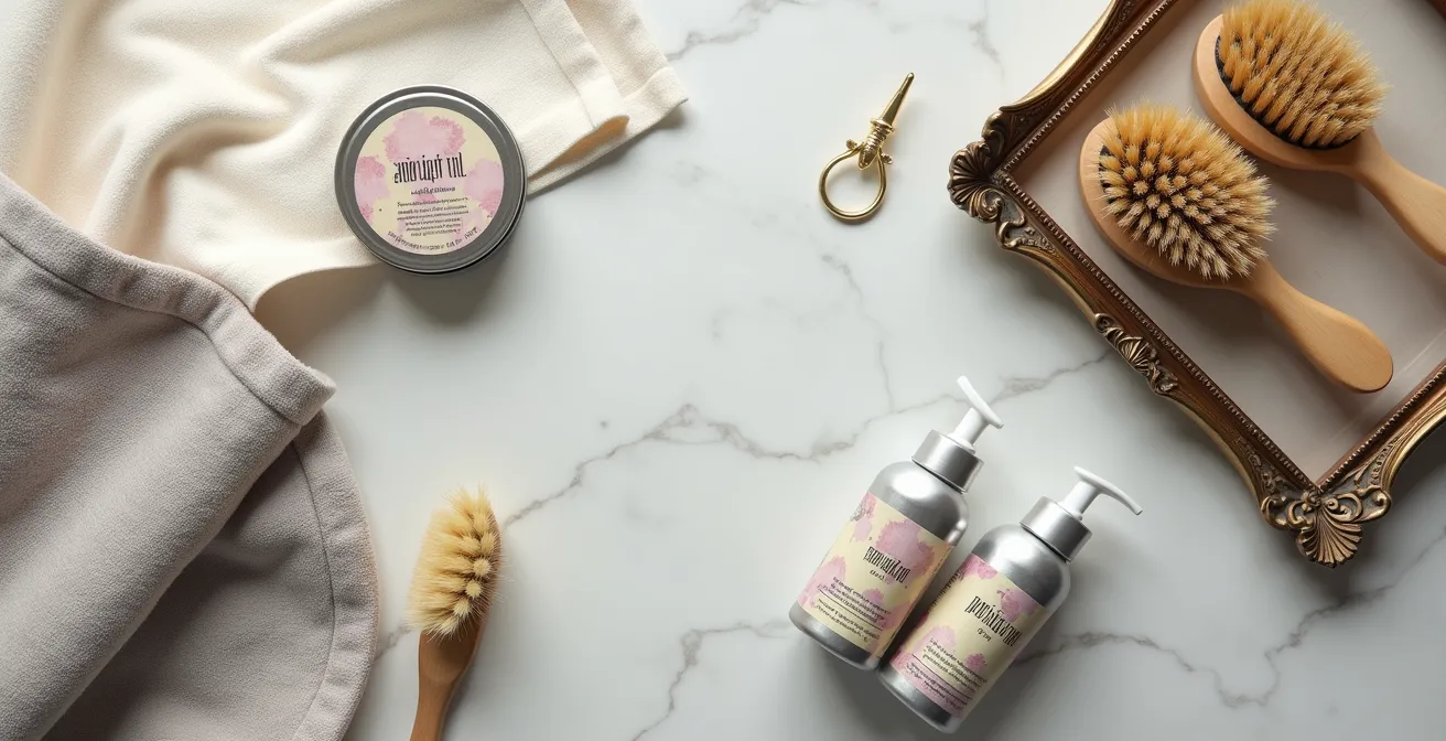 Kit d'entretien élégant avec produits et outils pour cadres en argent