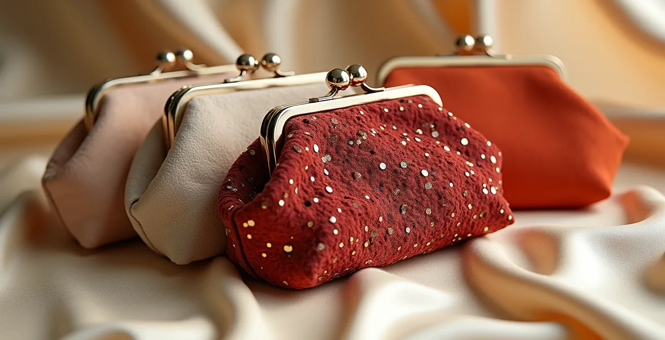 Collection de pochettes élégantes pour mariage disposées artistiquement