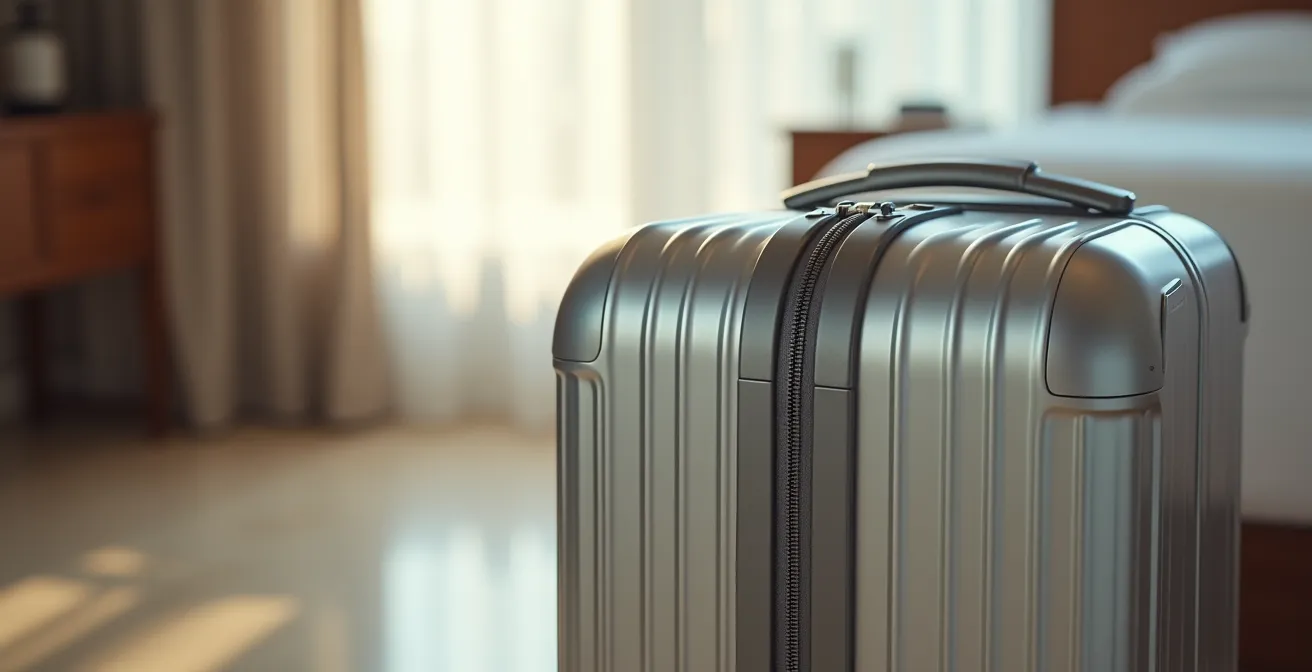 Détail du système de fermeture à points d'une valise aluminium haute sécurité